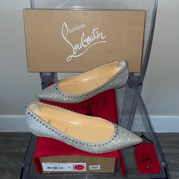 Christian Louboutin Shoes - Christian Louboutin new 37,ANJALINA FLAT GLITTER MINI SV71 SILVER,serial#1200727